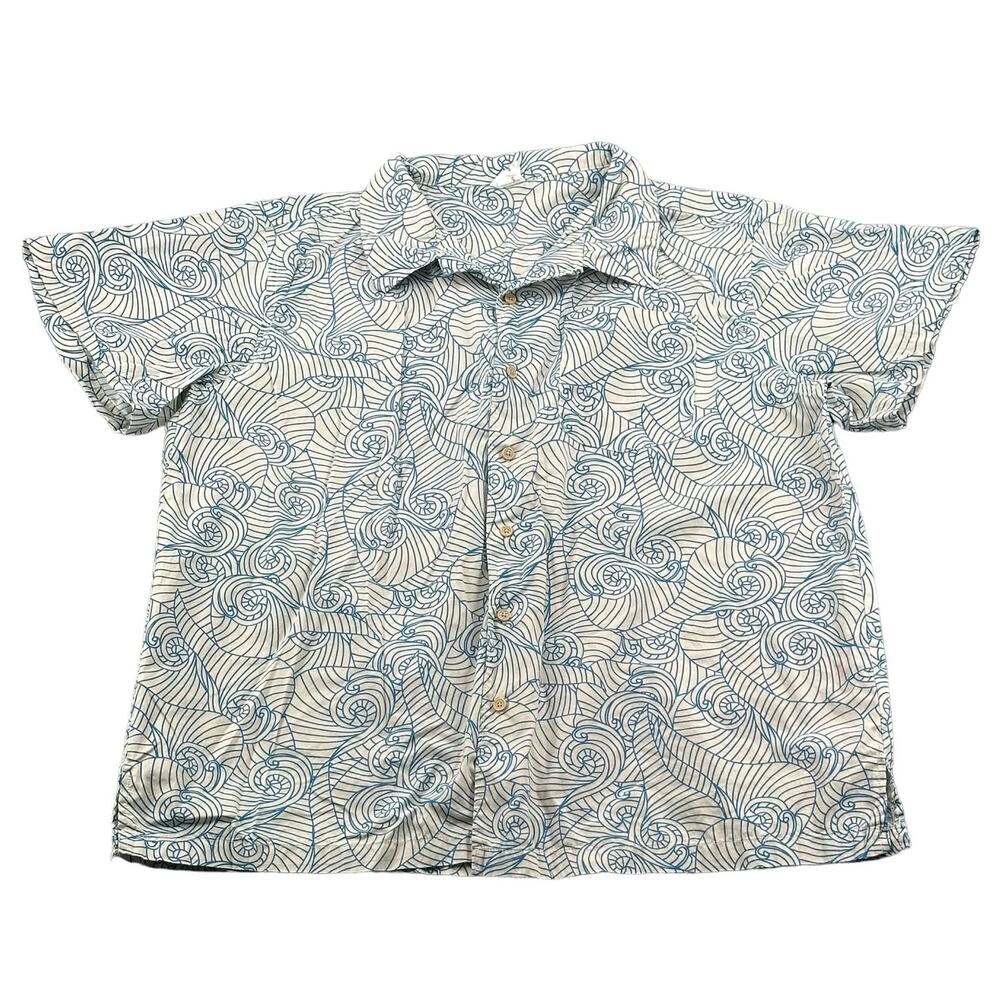 Barefoot in Paradise Shirt Mens XXL Blue Print Hawaiian Cotton Tropical Vacation
